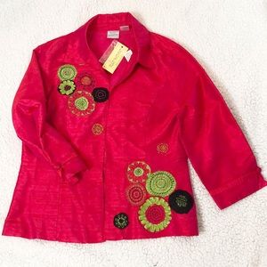 Silk Artsy Cropped Pink Barbiecore Boho Gypsy Fabric Floral Blazer Jacket Sz S